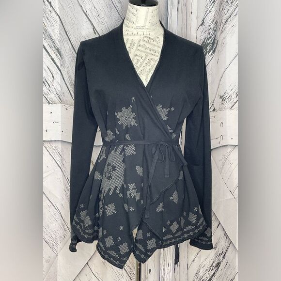 Lucky Lotus Lucky Brand Embroidered Wrap Cardigan M - Picture 1 of 6